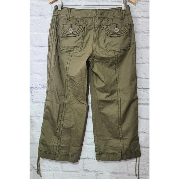 Anthropologie Hei Hei Capri Pants Women's 2 Olive Green Leg Drawstrings Pockets - Picture 2 of 3